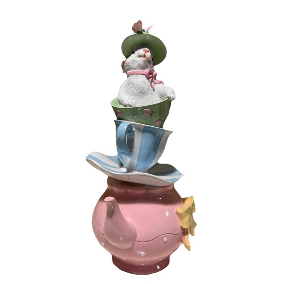 Regency Pre-Order Whimsical Teacup Teapot Stack with Bunny MT26633 - Picture 3 of 4